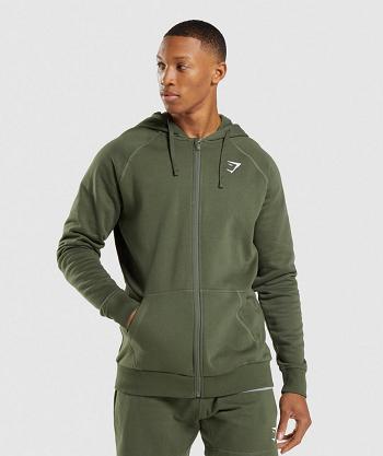 Gymshark Crest Zip Up Muške Majica S Kapuljačom Maslinasto Zelene | HR 2742GSO